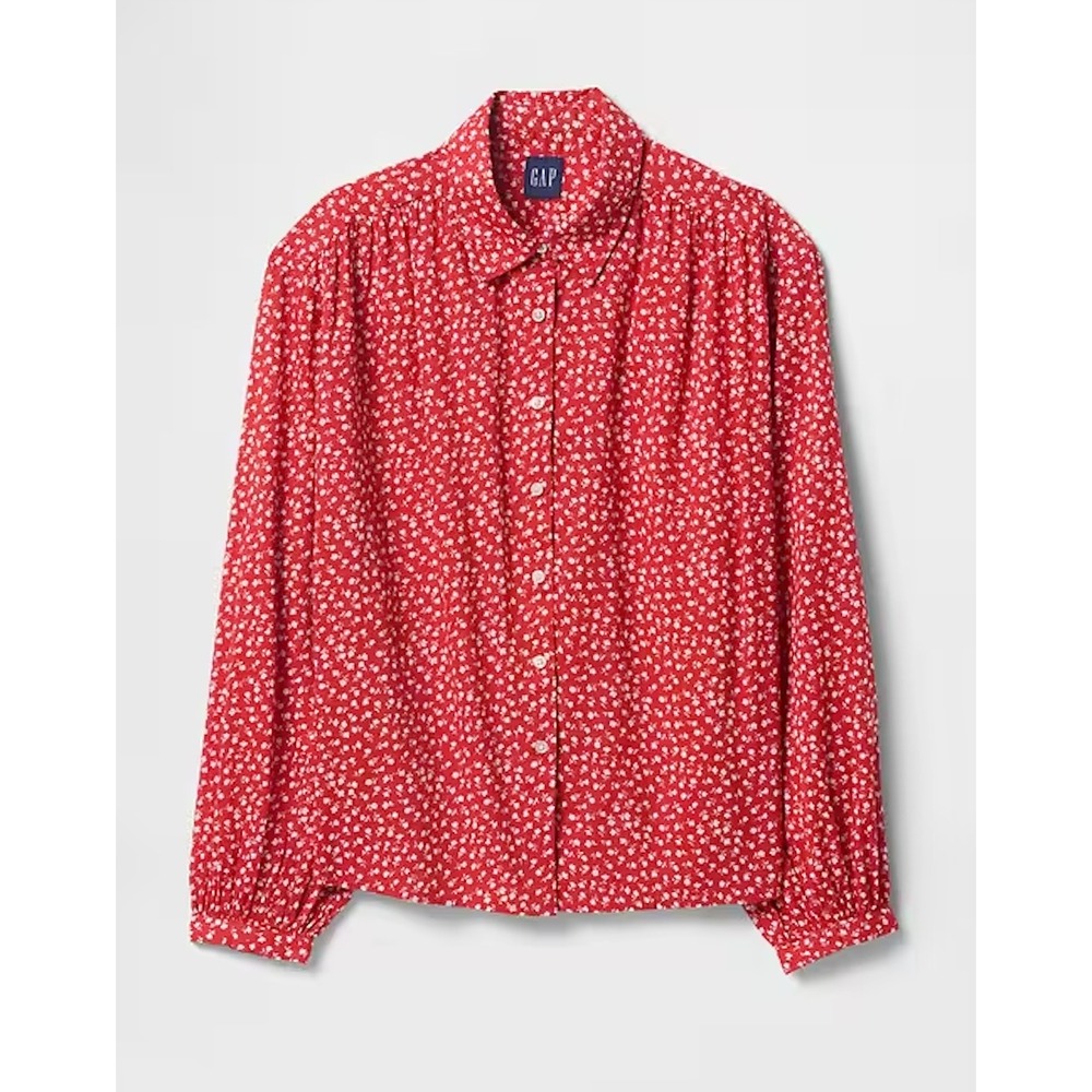 Gap Red Floral Prairie Shirt XL Tall Long Sleeve Button Down Cotton Blouse